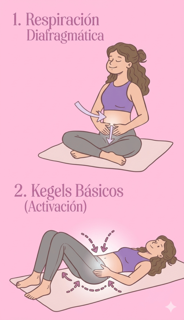 Mujer realizando ejercicios de Kegel básicos para suelo pélvico sentado.