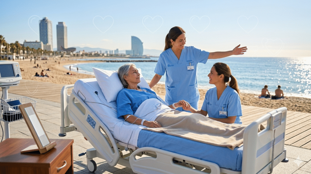 Infografía médica del metabolismo del paciente crítico en el mar, visualizando la inhibición de neurotoxicidad digital y estrés sensorial de la UCI