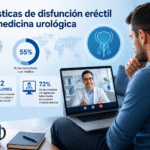 Hombre pensando en soluciones para la disfunción eréctil y salud sexual masculina en consulta online.